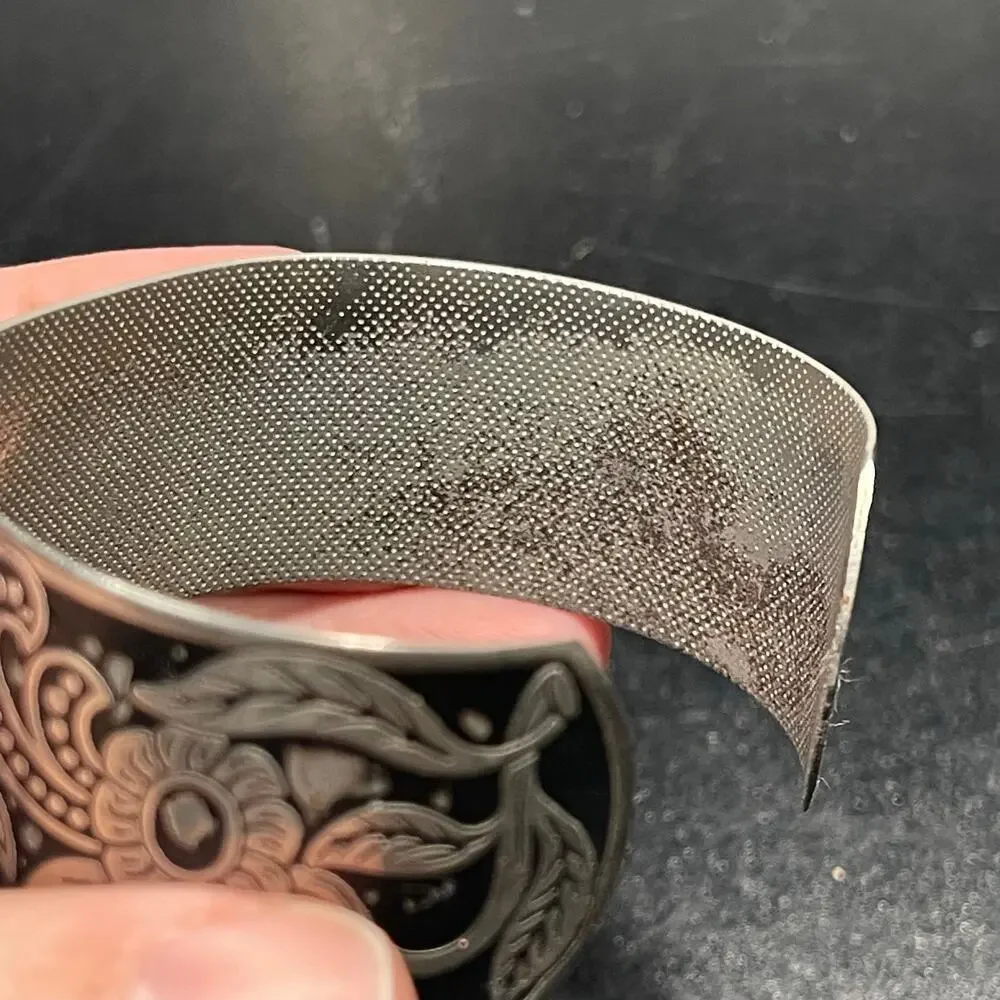 Floral Silver Tone Cuff Bracelet Vtg Adjustable